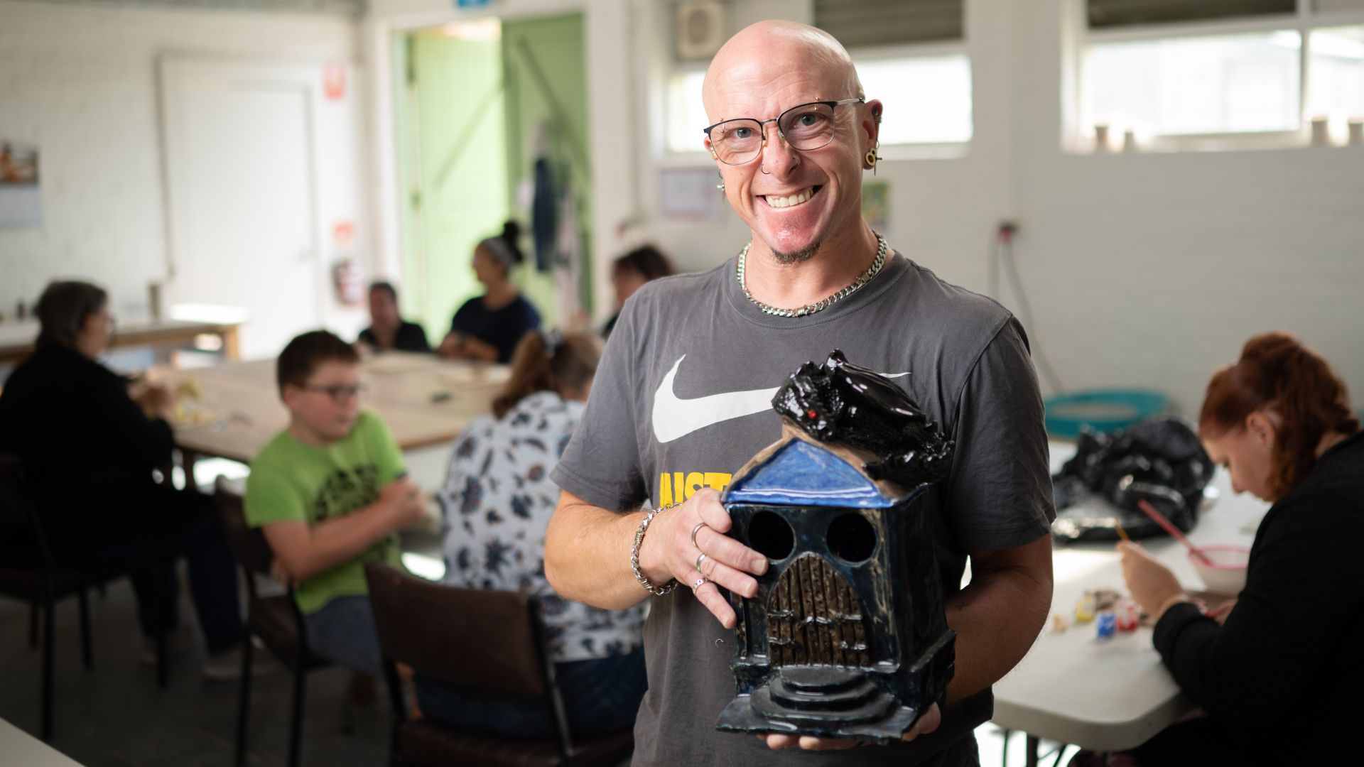 Ben’s student Clint with one of his artworks