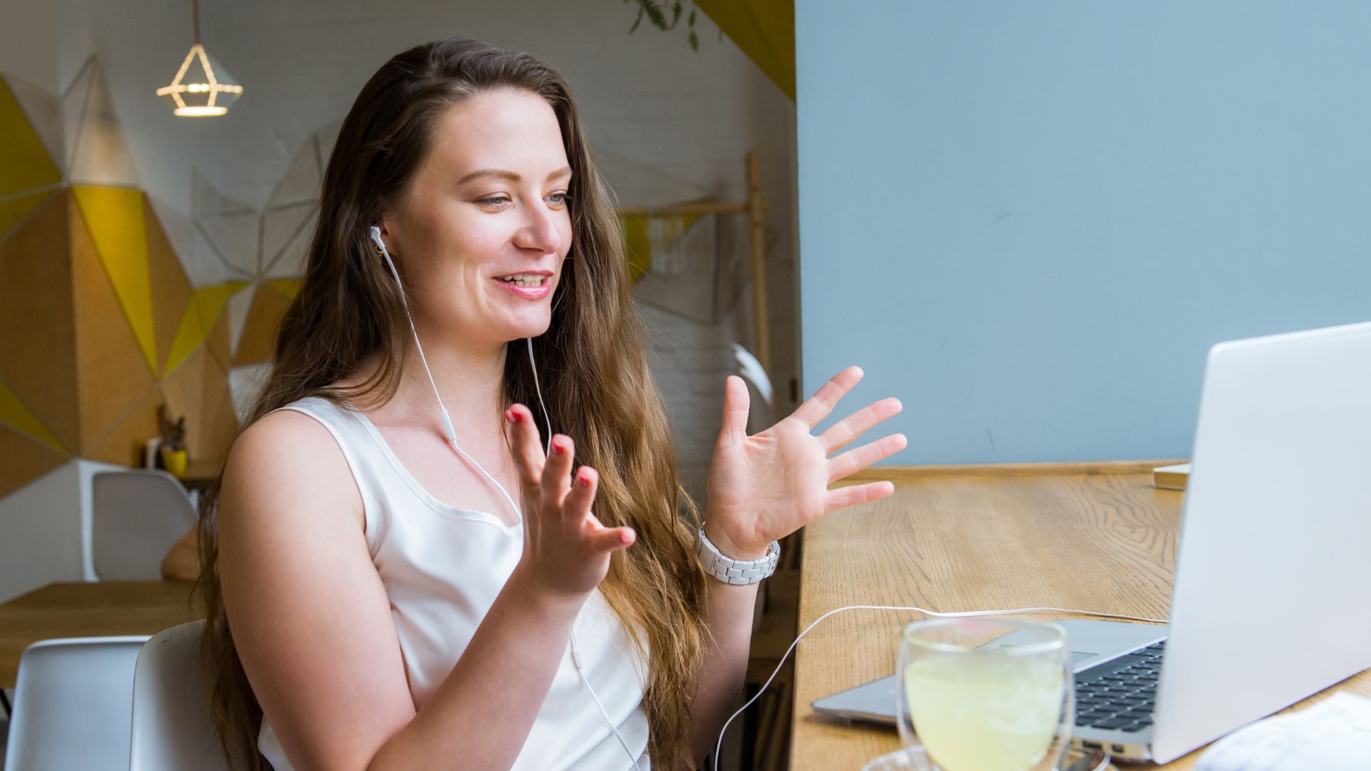 Woman smiling in conversation