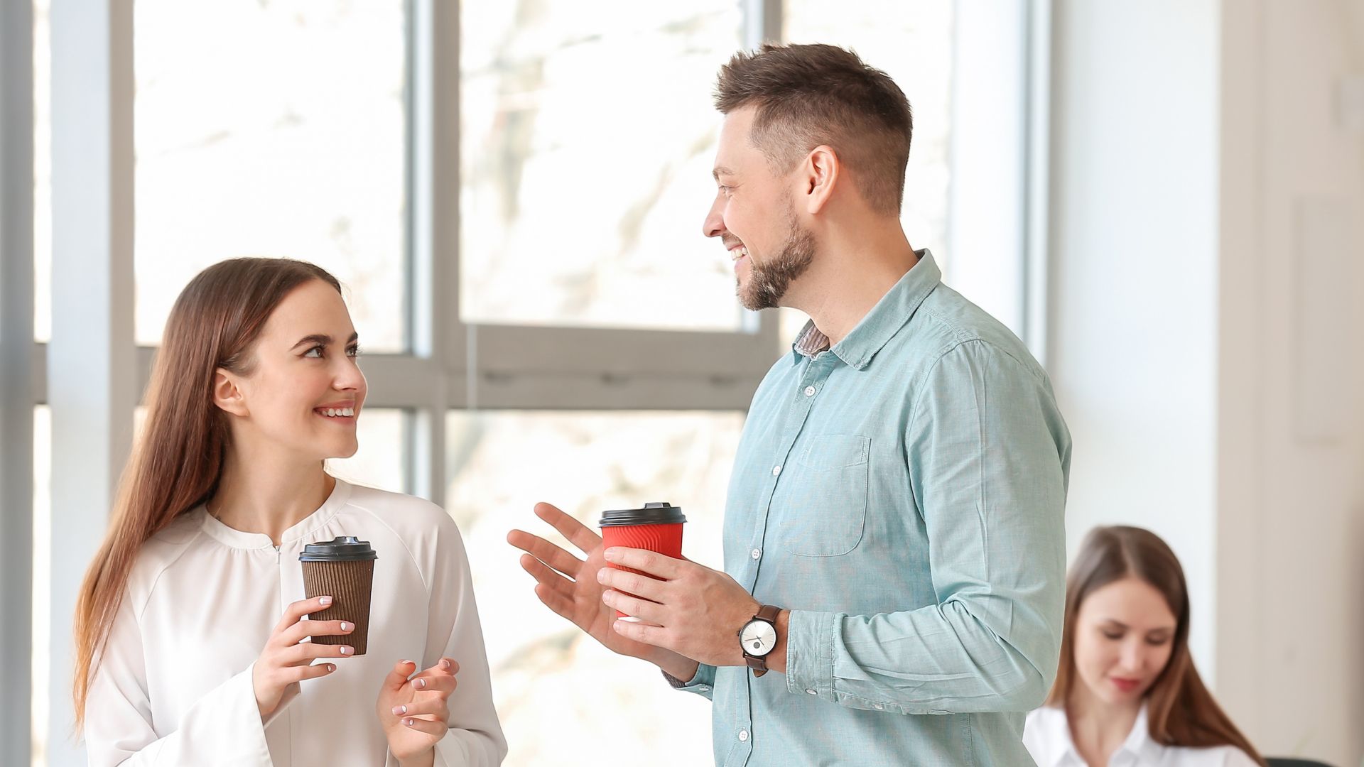 Woman smiling in conversation